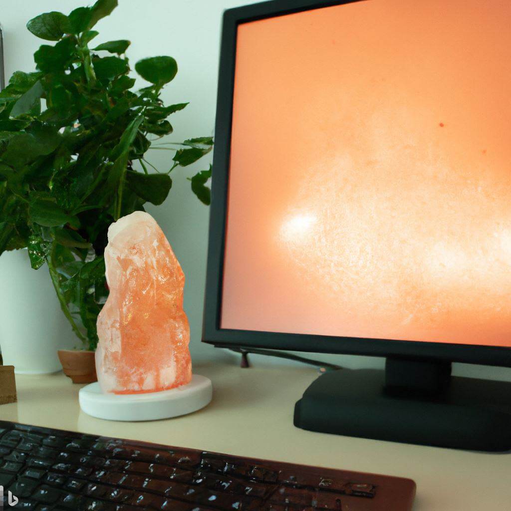 Himalayan salt lamp in front of PC