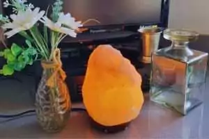 Salt lamp with bulb lit
