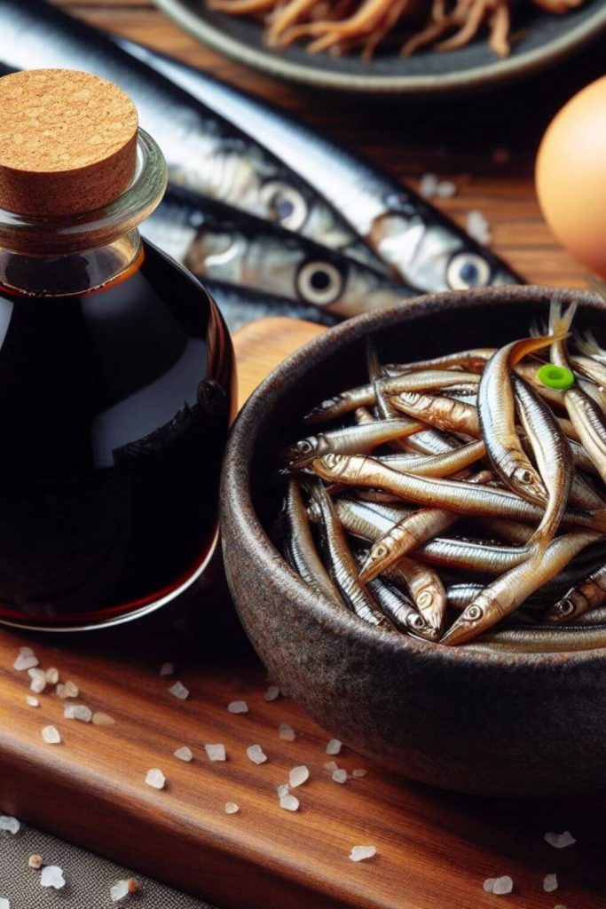 Soy sauce and anchovies as a substitute for shrimp paste.
