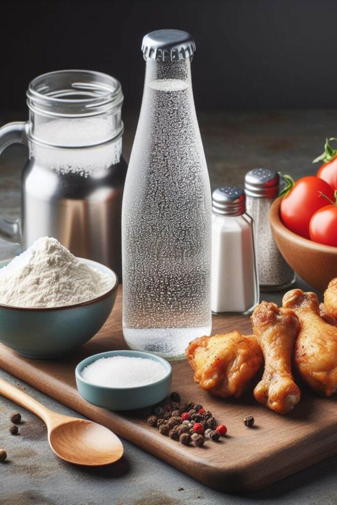 Carbonated water as an egg substitute for frying chicken. 
