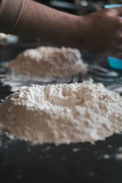 Self-raising flour as a substitute for baking soda in banana bread.
