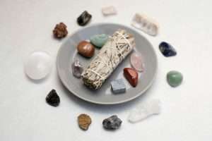 Smudging stick and crystals.