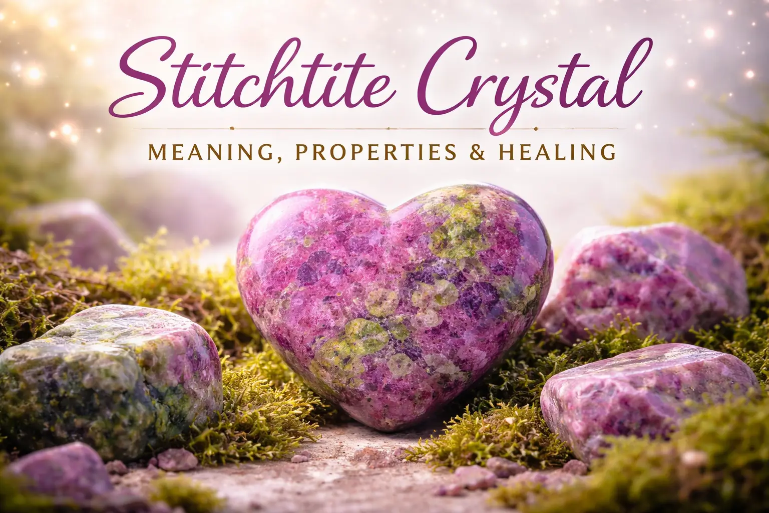 Heart-shaped Stitchtite crystal on moss